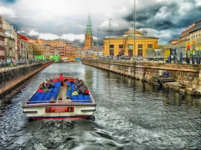 Copenhagen city view with a waterway