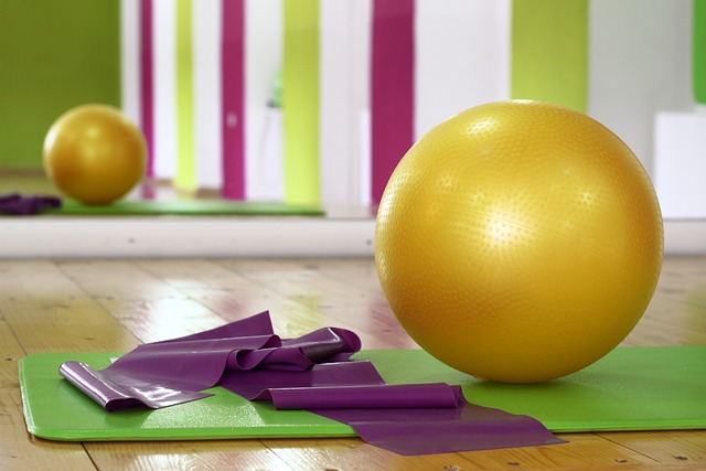 a yoga mat with a yoga ball